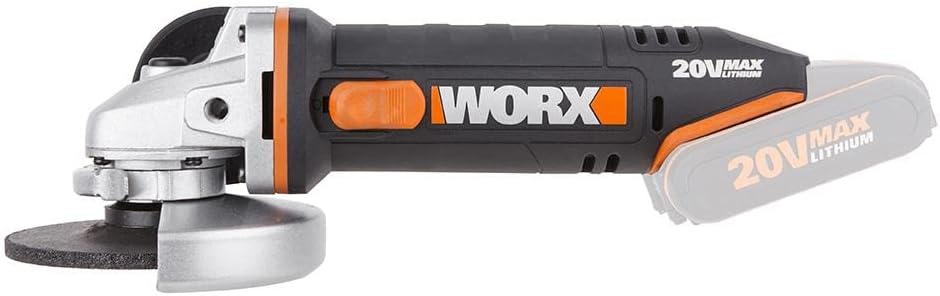 WORX WX800.9 Li-Ion Akku-Winkelschleifer 20V – Kompakter Schleifer mit schmalem Körper & Zusatzhandg