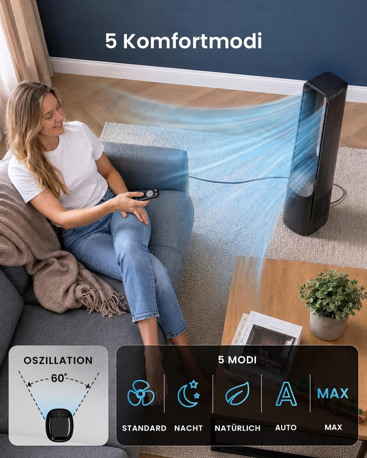 Pro Breeze 101cm rotorloser Ventilator, Gleichstrommotor, Ventilator mit Fernbedienung, LED Display,