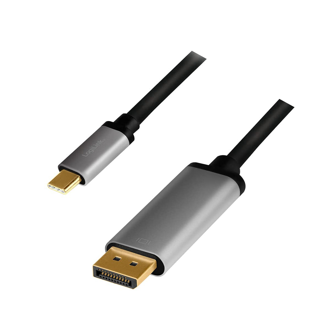 LogiLink CUA0100 - USB 3.2 Gen 1-DisplayPort Anschlusskabel 4K/60 Hz, Alu, schwarz/grau, 1,8 m