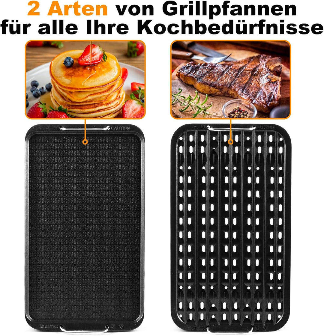 CUSIMAX Elektrogrill Tischgrill, 1500W Elektrogrill mit Deckel, Antihaftbeschichtung Grillplatte & G
