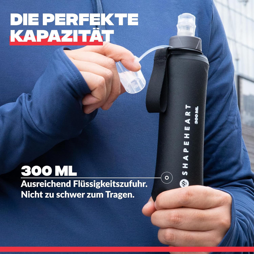 Shapeheart Weiche Trinkflasche Laufen 300 ml - Kompatibel Laufgürtel - Auslaufsicheres Ventil, Schmu