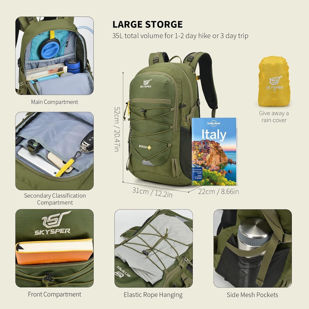 SKYSPER BOGDA 35 Wanderrucksack 35L Camping Backpack mit Rückenbelüftung & Trinksystem Trekkingrucks
