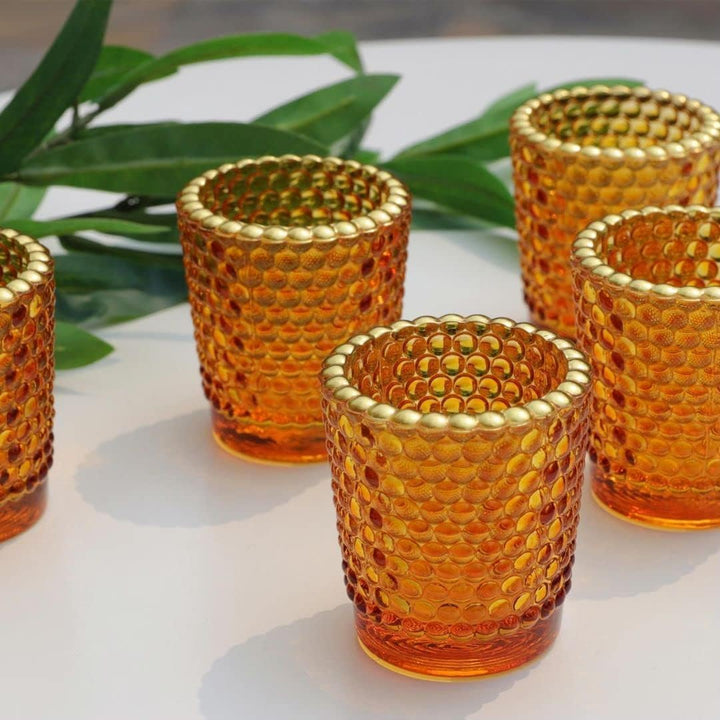 Bernstein Teelichthalter für Hochzeit 12 Set, Vintage Teelichthalter mit Goldrand, Glas-Teelichtglas