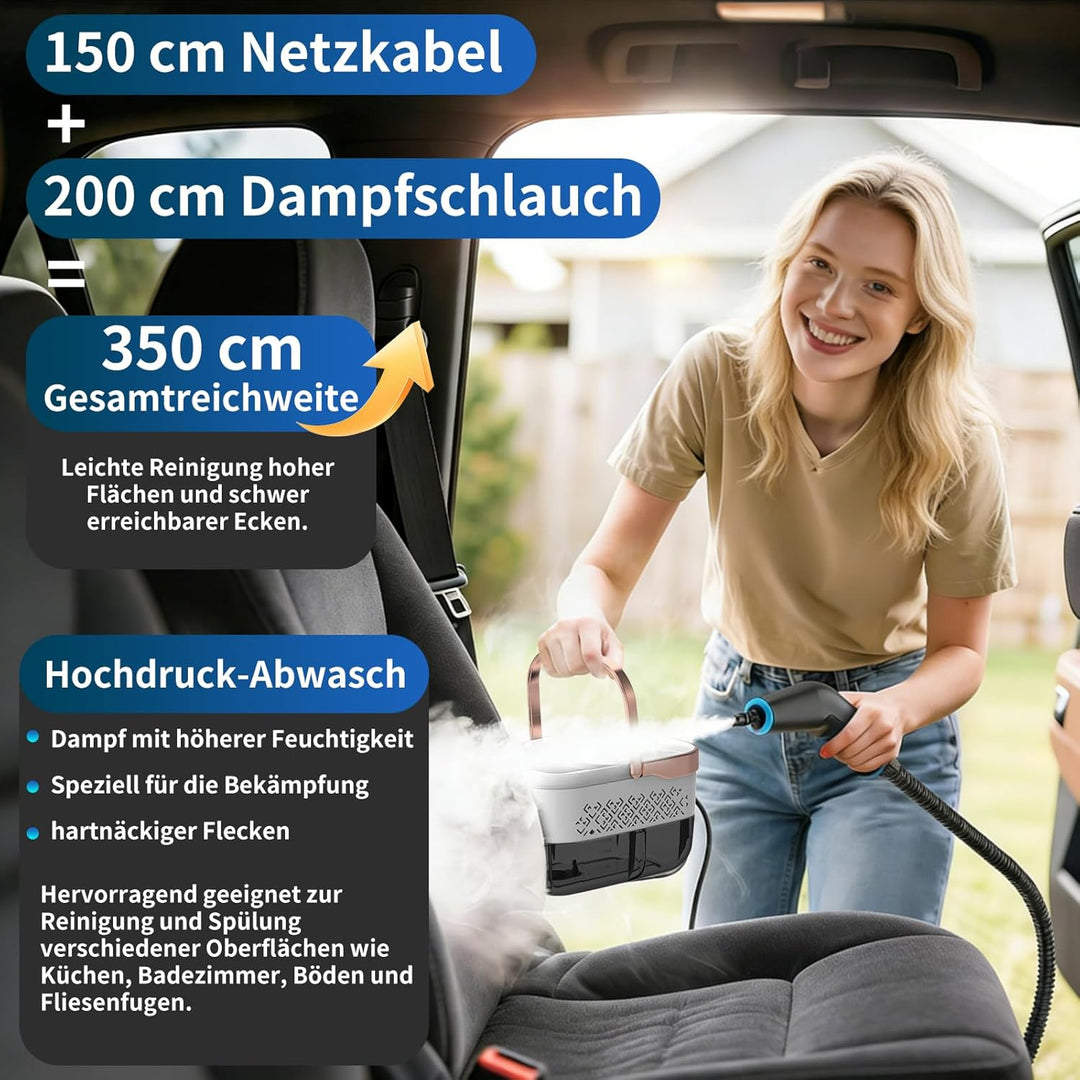 Dampfreiniger Handgerät, 2500W Handdampfreiniger, 8 Düsen, 6 Dampfstufen, 1250 ML Tank, 105℃ Hochtem