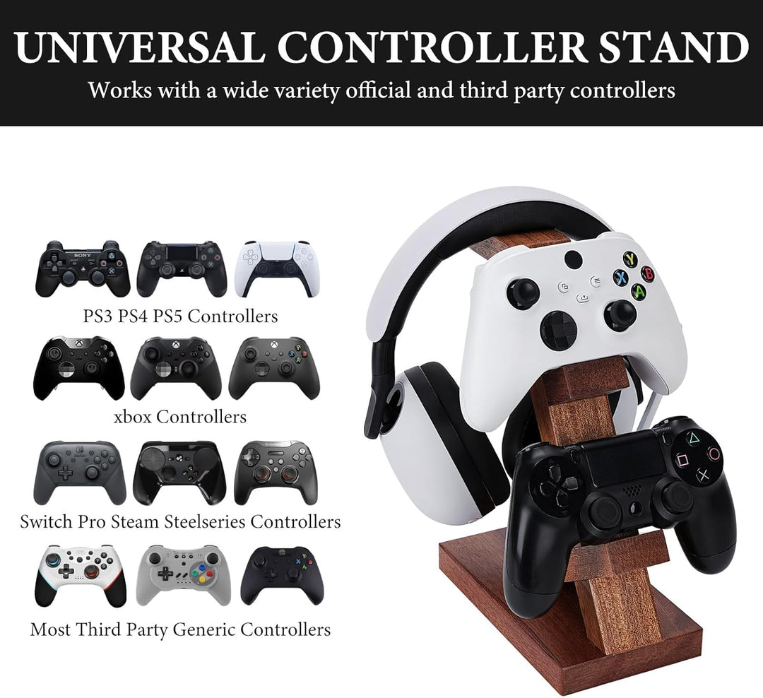 GEEKRIA Dual-Gamepad-Controller und Kopfhörerständer aus Massivholz, Controller-Aufbewahrungsständer