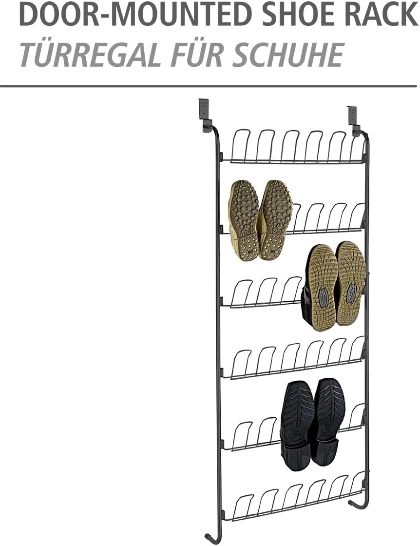 WENKO Tür-Schuhregal, 6 Ablagen für bis zu 18 Paar Schuhe, Zum Einhängen an die Tür, Pulverbeschicht