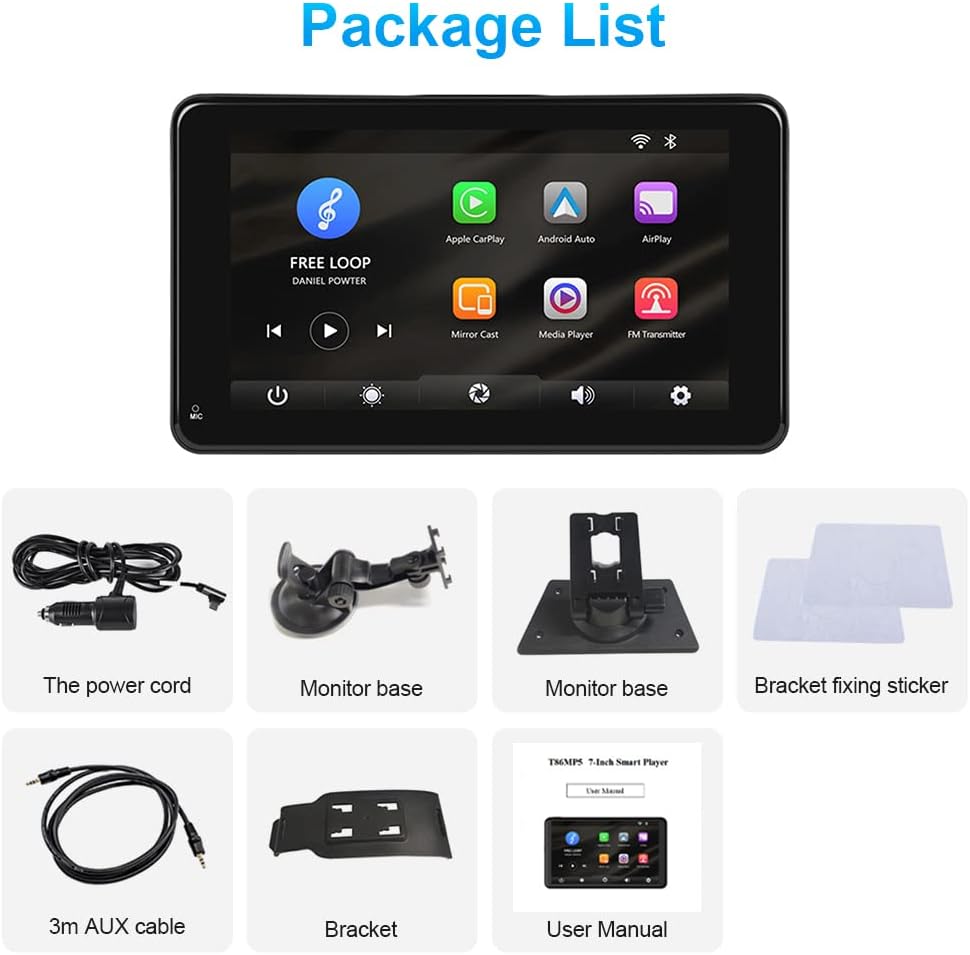 Podofo Wireless Apple Carplay & Android Auto Tragbares Autoradio, 7 Zoll Auto Radio Stereo mit Bluet