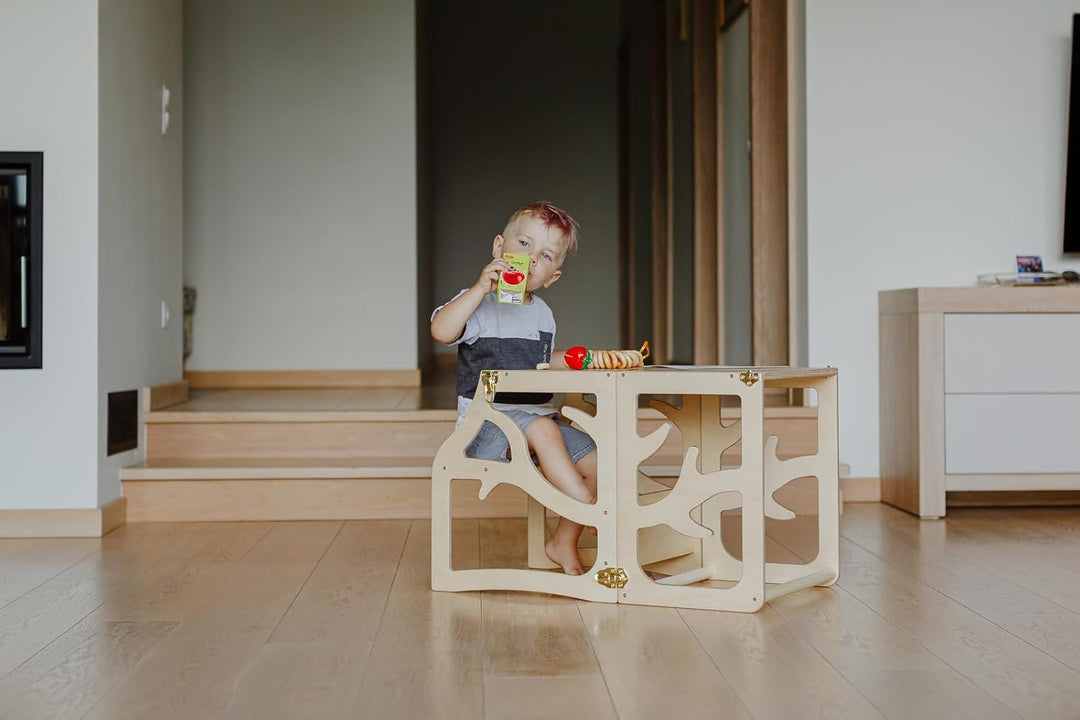 Weco Montessori Kinder Lernturm 2 in 1 Baum Design Tritthocker FSC Zertifikat Schreibtisch Montessor