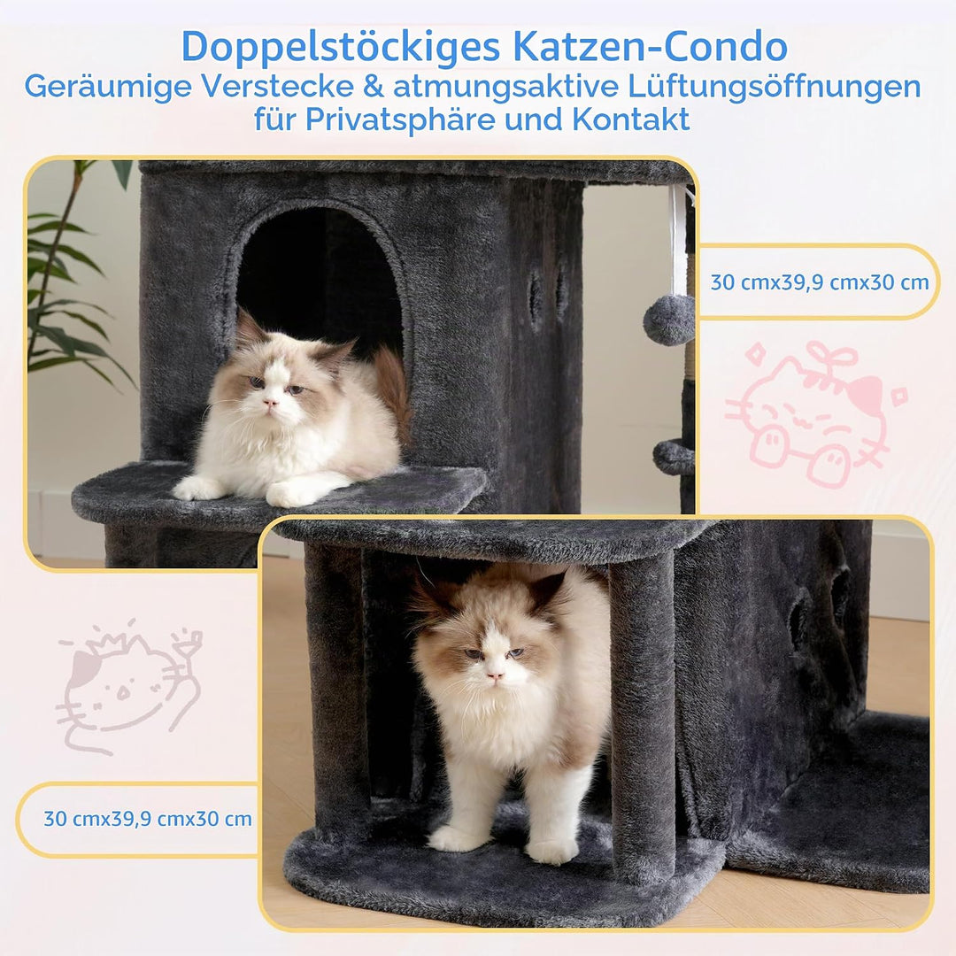 Heybly Kratzbaum, 65 cm Hoher Katzenbaum mit Extra-Grosser Plattform, Gestuftes Katzenmöbel mit Dopp