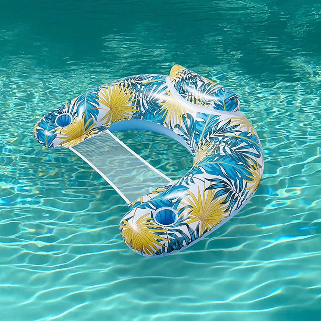 Palm Leaf Pool Float,Schwimmstuhl für Erwachsene - Schwimmbad-Wasserstuhl mit Getränkehalter,Schwimm