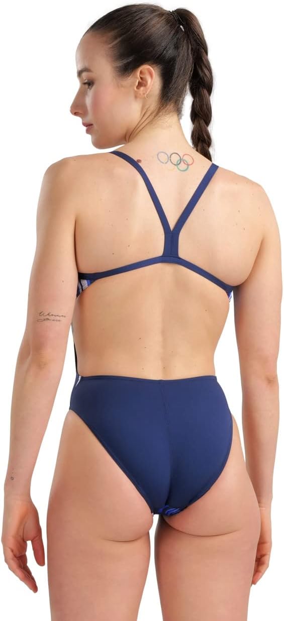arena Damen Women's Fireworks Swimsuit Challenge Back One Piece Swimsuit 152 Navy/Navy Multi, 152 Na