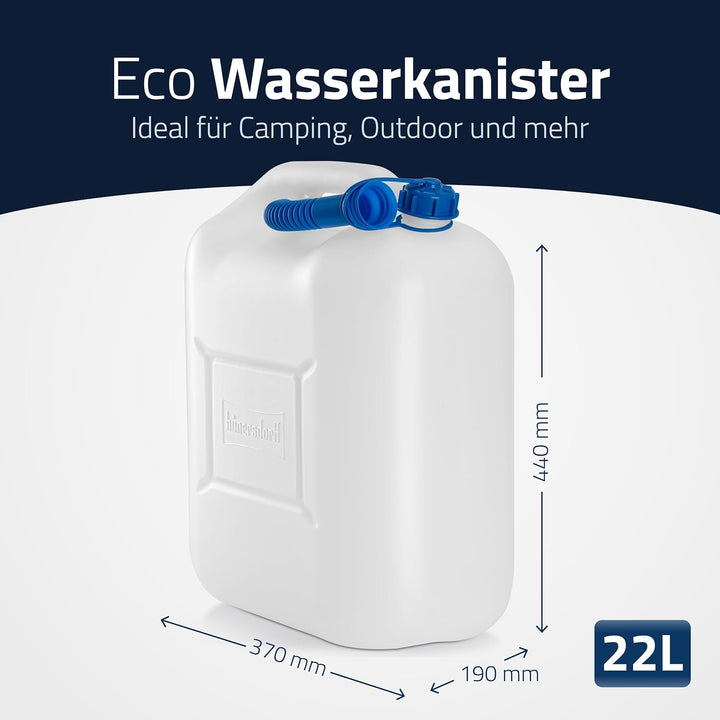 hünersdorff Wasserkanister ECO mit Auslaufrohr und unverlierbarer Deckelverschraubung, 22 L (mit Roh