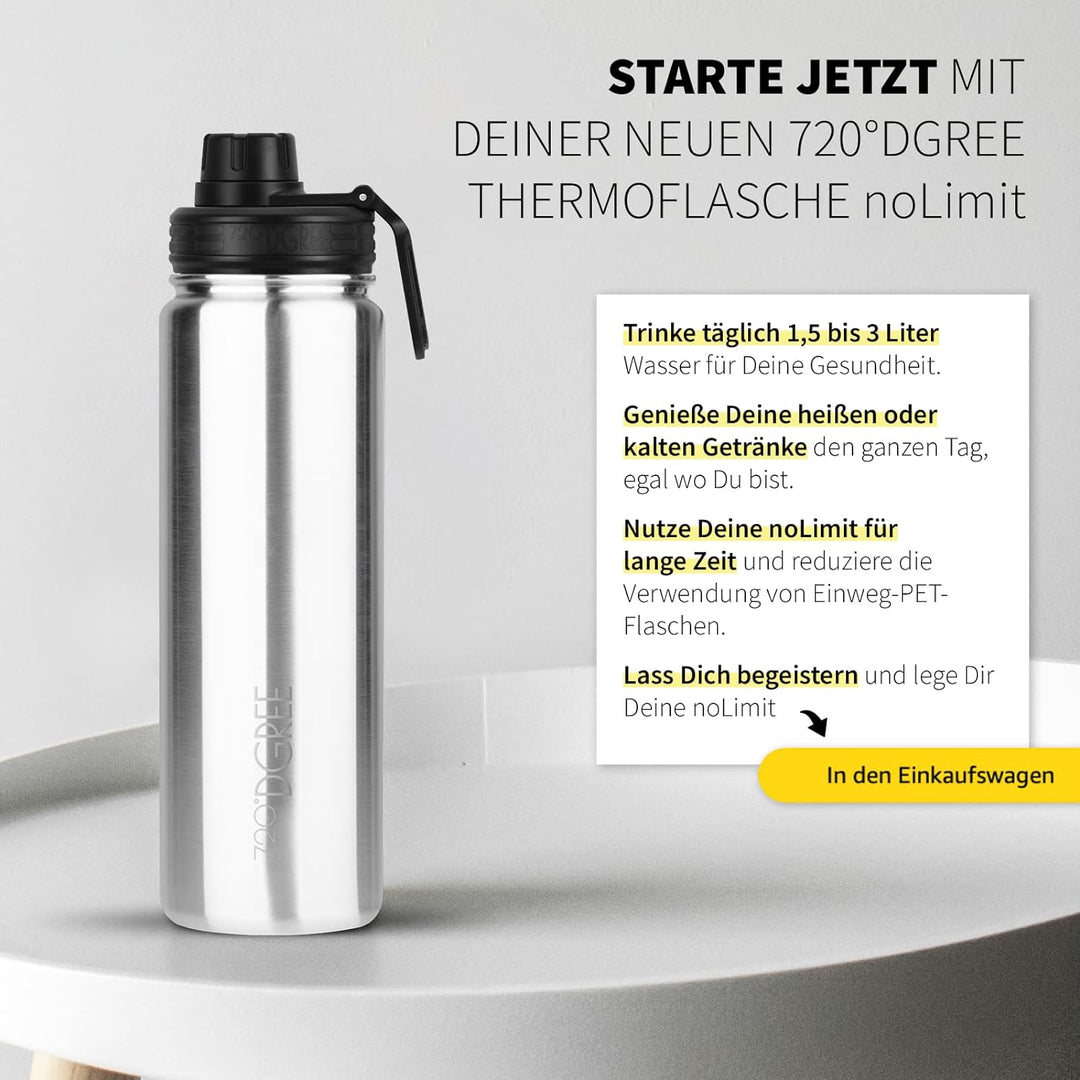 720°DGREE Edelstahl Thermo Trinkflasche 710ml “noLimit” +Früchtebehälter - Auslaufsicher, Kohlensäur