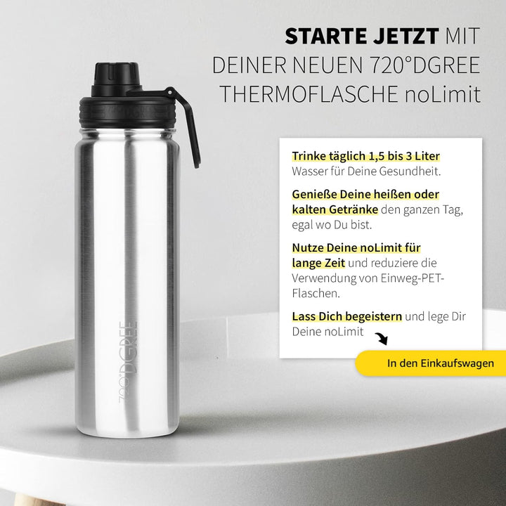 720°DGREE Edelstahl Thermo Trinkflasche 710ml “noLimit” +Früchtebehälter - Auslaufsicher, Kohlensäur