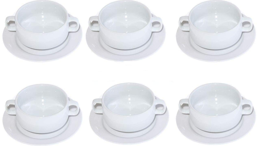 Suppentasse 0,26 l mit Henkelgriffen + Untertasse SET zu 6 Stück Hotelporzellan