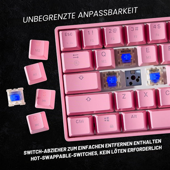 HK Gaming GK61 mechanische 60 Prozent Tastatur | 61 programmierbare Tasten mit RGB Beleuchtung | Kom