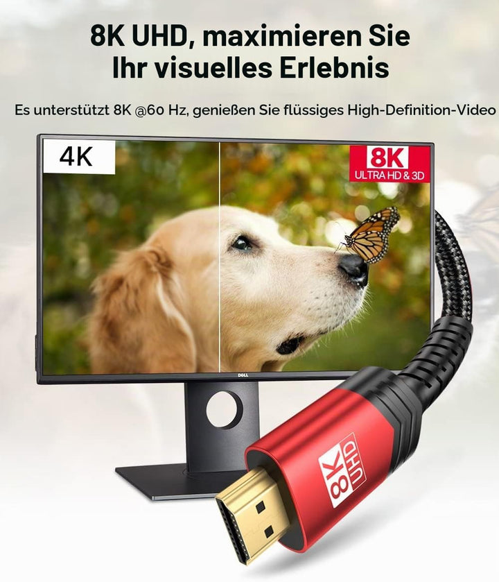 JSAUX 8K HDMI Kabel 5meter 2 Stück, HDMI 2.1 Kabel 48Gbps Highspeed HDMI Kabel, 4K @ 120Hz 144Hz, 8K