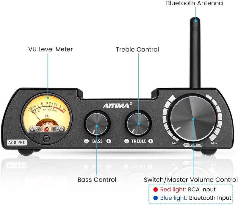 AIYIMA A08Pro Bluetooth 5.1 TPA3255 Mini-Leistungsverstärker 2.0/2.1-Kanal 300 W x 2 (4 Ohm) HiFi-St