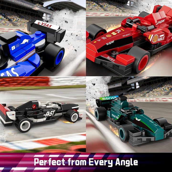 F1 Speed Champions Bausatz, Formel 1 Modellauto Set mit 10 Rennwagen,732 Teile, Home Deko und Geburt