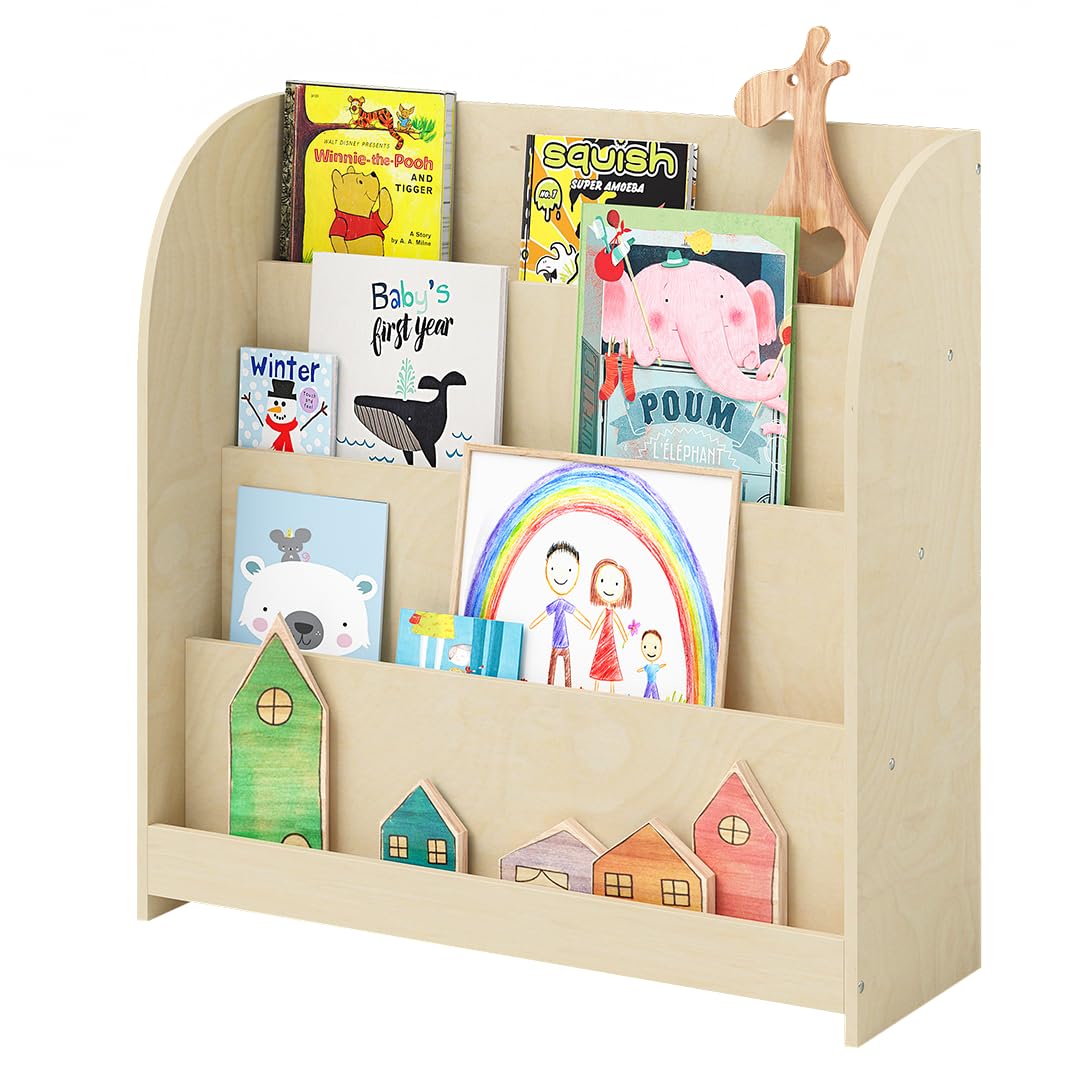 Bellabino Baru Bücherregal Kinder – Montessori Bücherregal mit 4 Breiten Fächern – Kinder Bücherrega