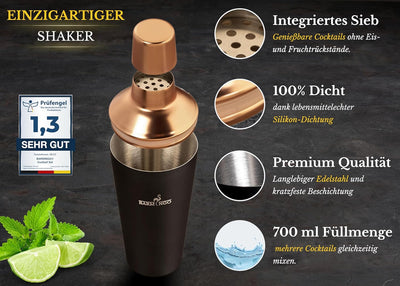 BARMINGO® Edelstahl Cocktail Set 11tlg. – 700 ml Cocktail Shaker Set mit Ständer und Bar Zubehör, Co