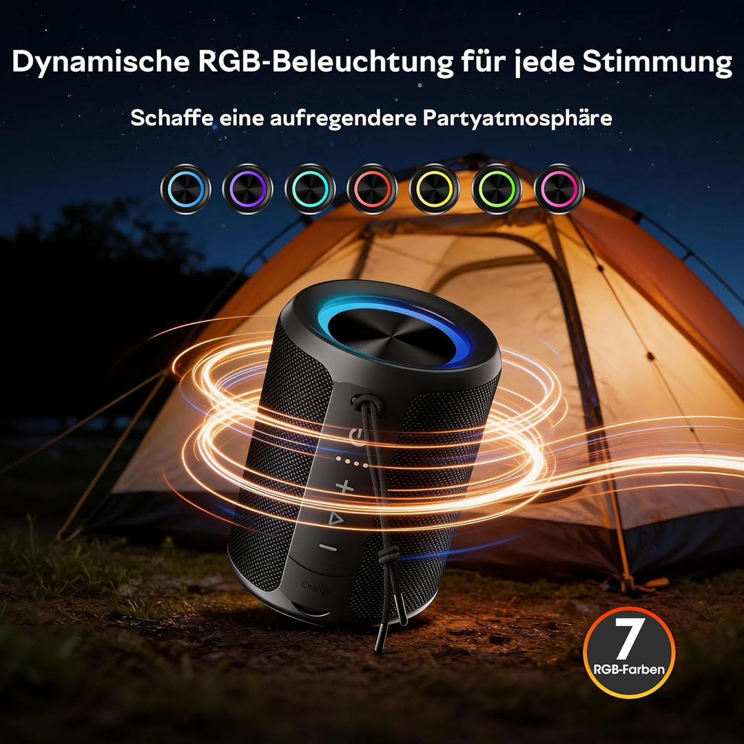 Bluetooth Lautsprecher, Tragbarer Lautsprecher Kabelloser mit IPX7 wasserdicht, Fantastischer Sound,
