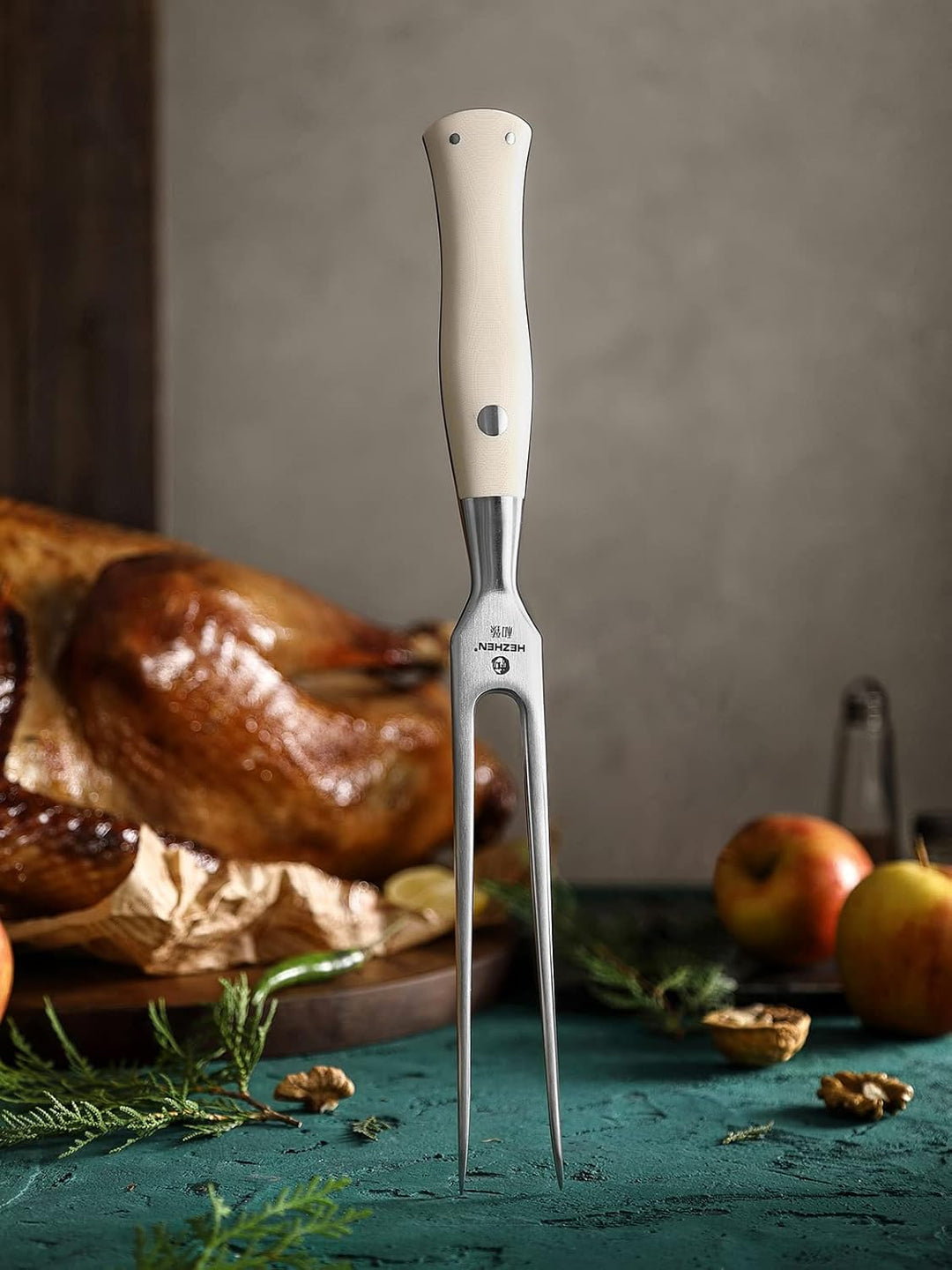 HEZHEN Rostfreier Stahl 430 Tranchiergabel, Fleischgabel Türkei Outdoor BBQ Grillen, Ergonomischer E