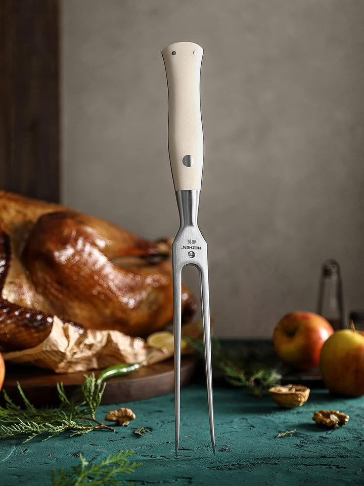 HEZHEN Rostfreier Stahl 430 Tranchiergabel, Fleischgabel Türkei Outdoor BBQ Grillen, Ergonomischer E