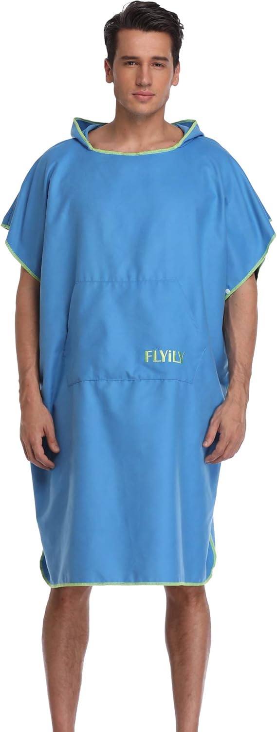 FLYILY Microfaser Surf Poncho Handtuch mit Kapuze Bademantel zum Schwimmen und Strand wechseln Einhe