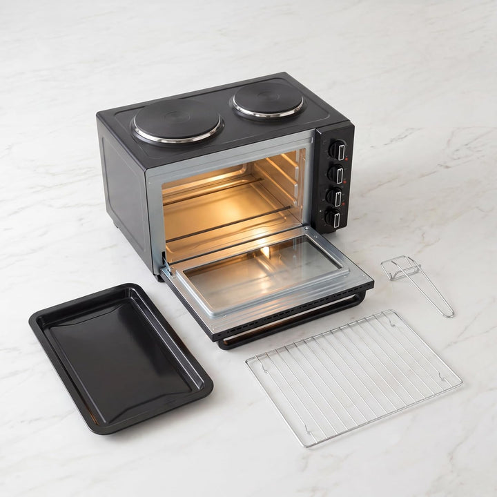 Tristar Heissluftofen mit 2 Kochplatten, 35 L Kapazität, 3200 W, Stahlgehäuse, kompakte Miniküche fü