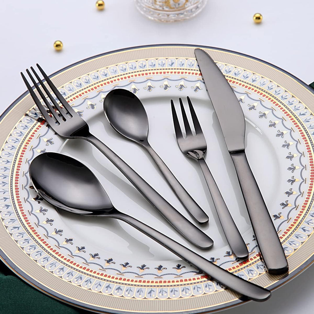 Berglander Besteck-Set schwarz 30-teilig, stabiles Edelstahl-Besteck-Set schwarz titanbeschichtet Be