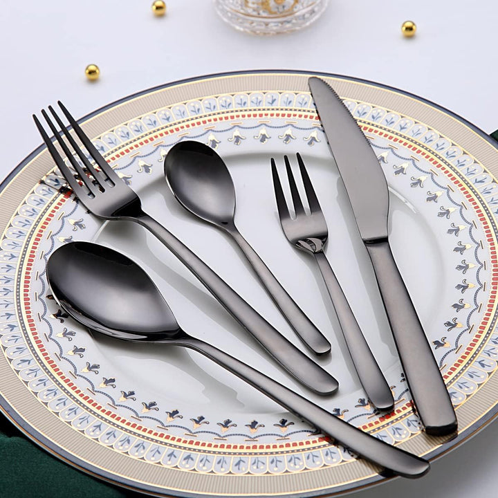 Berglander Besteck-Set schwarz 30-teilig, stabiles Edelstahl-Besteck-Set schwarz titanbeschichtet Be