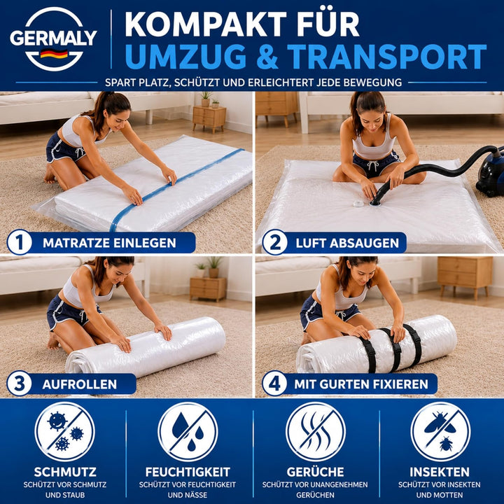 Matratzen Vakuumbeutel 220x240 cm für Einzelmatratzen bis 230x210 cm mit Kompressionsgurten & Ventil