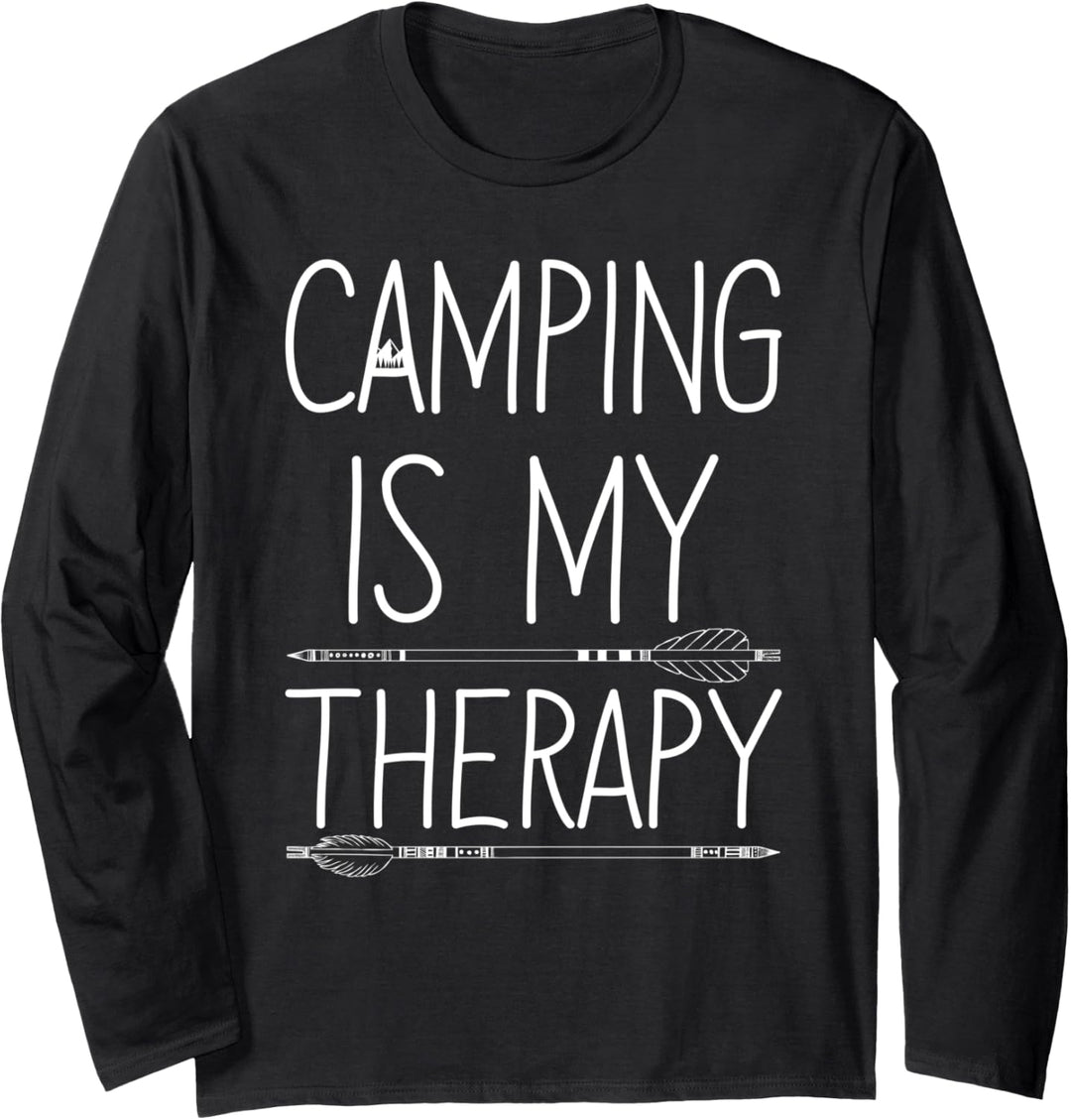 Camping Is My Therapy Outdoors Lover Girl Rustic Boho Arrows Langarmshirt