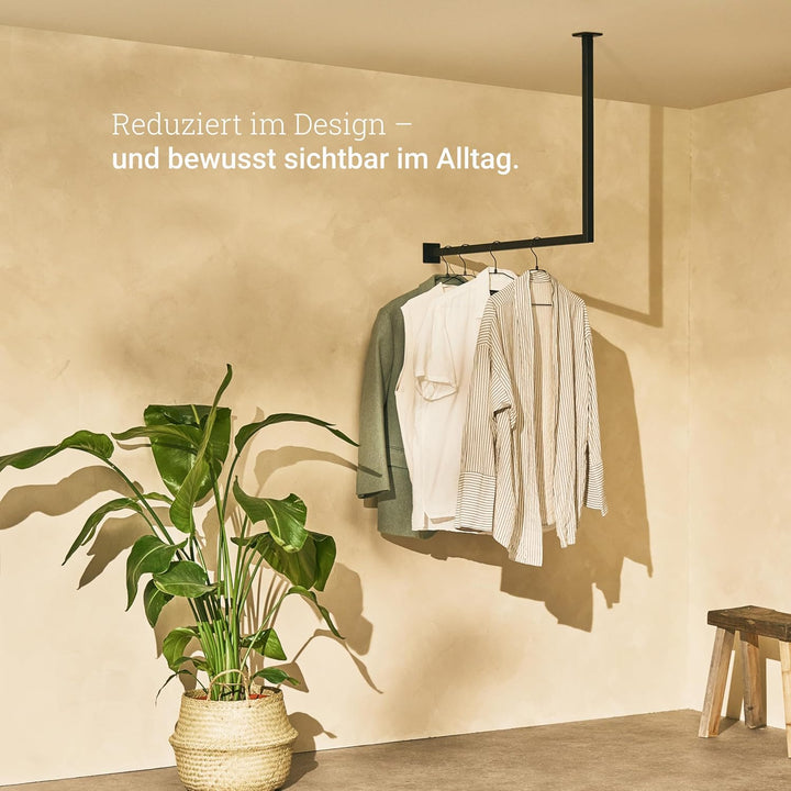 Natural Goods Berlin 1x Kleiderstange schwarz ÜBERECK Deckenmontage 60x90cm - Garderobenstange L-For