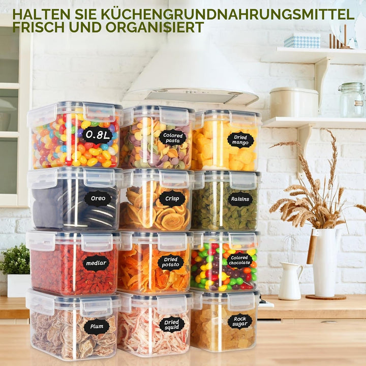 Cinnani 0.8L Vorratsdosen Set, Satz mit 12 Vorratsdosen mit Deckel Luftdicht, Müsli Schüttdose &amp; Fri