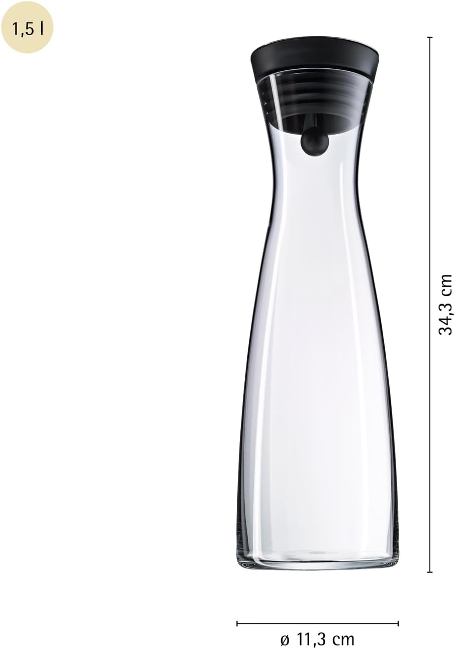 WMF Basic Wasserkaraffe 1,5 liter, Glaskaraffe mit Deckel, Silikondeckel, CloseUp-Verschluss 1,5 L S