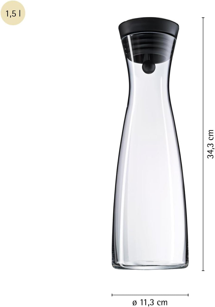 WMF Basic Wasserkaraffe 1,5 liter, Glaskaraffe mit Deckel, Silikondeckel, CloseUp-Verschluss 1,5 L S