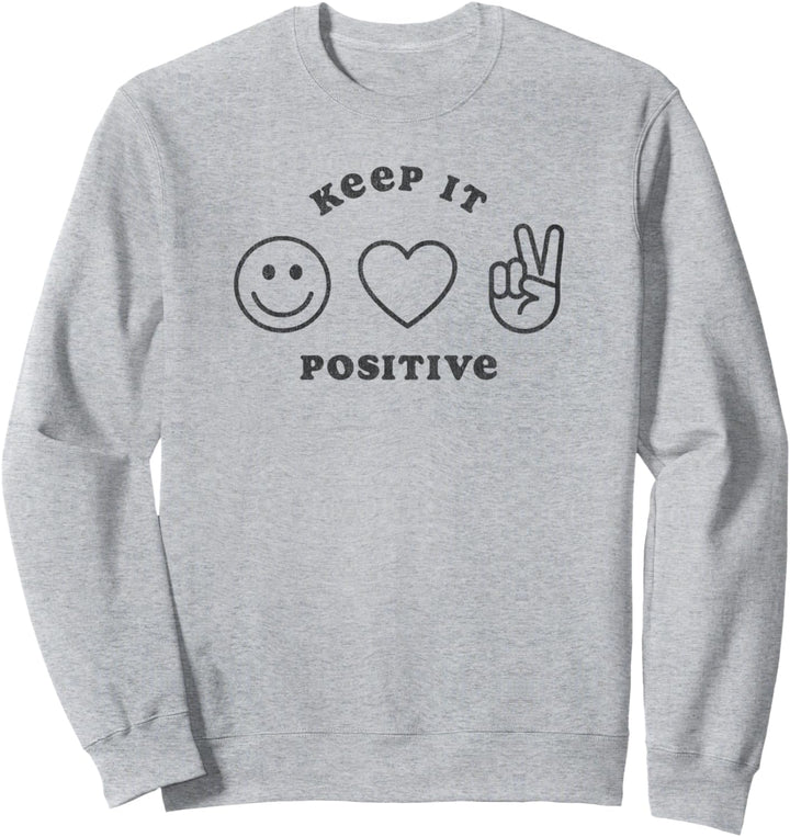 Trendy Keep It Positive Smiley Face Heart Peace Sign Icons Sweatshirt