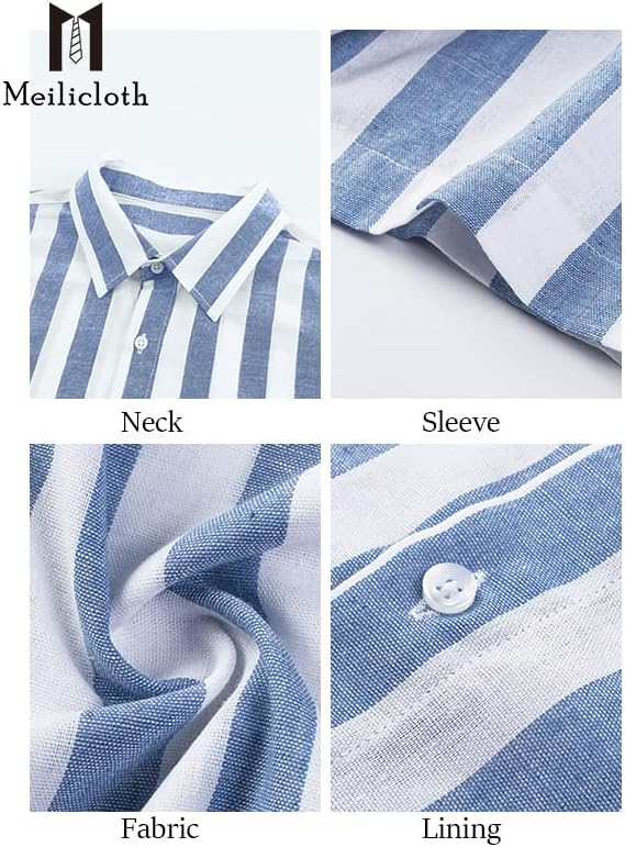 Meilicloth Gestreiftes Hemd Herren Kurzarm Freizeithemd Sommer Casual Regular Fit A Himmelblau Weiss