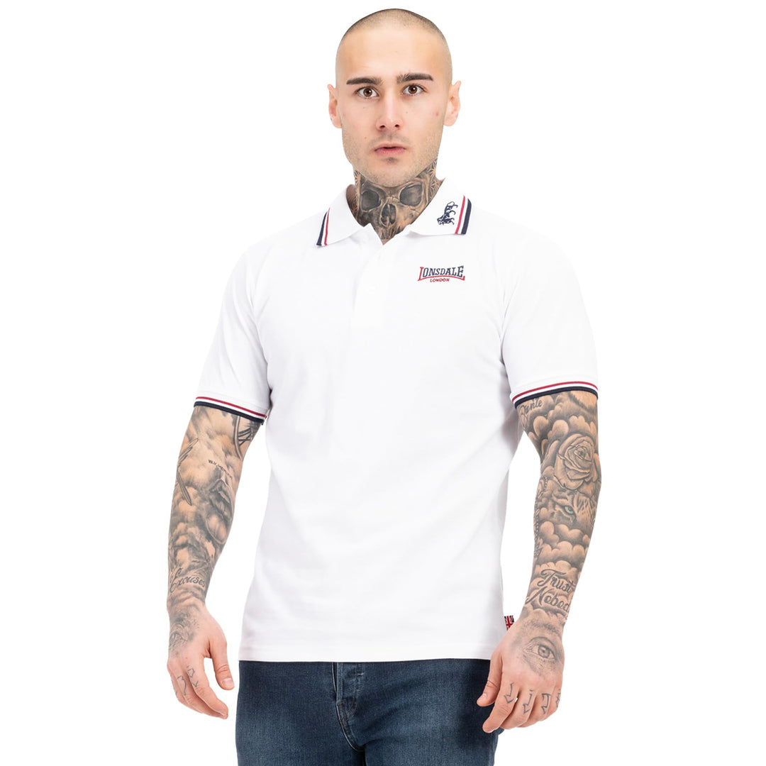 Lonsdale Herren kurzarm Polohemd Lion, White/Dark Red/Navy
