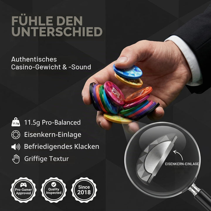 Pokerkoffer 600 Chips Set Nummeriert 11,5g Schwerer Kern Texas Holdem Poker Set Im Aluminium Koffer