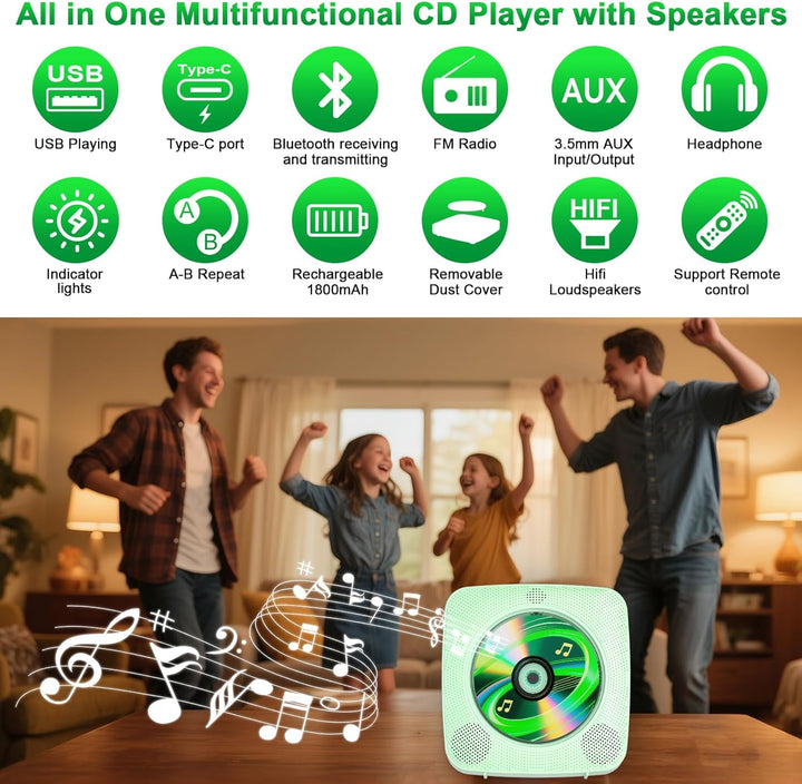 Gueray Tragbarer CD Player Tragbar : Radio CD Players Kinder CD-Player Discman mit 1800mAh Akku Laut