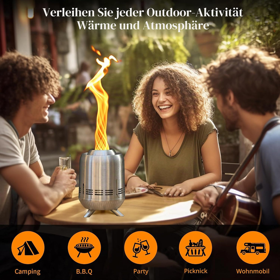Tisch-Feuerstelle, Edelstahl-Mini-Ofen für den Aussenbereich,raucharme Verbrennung Tragbare Feuerste