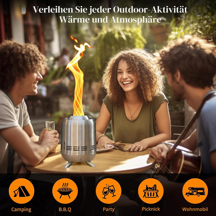 Tisch-Feuerstelle, Edelstahl-Mini-Ofen für den Aussenbereich,raucharme Verbrennung Tragbare Feuerste
