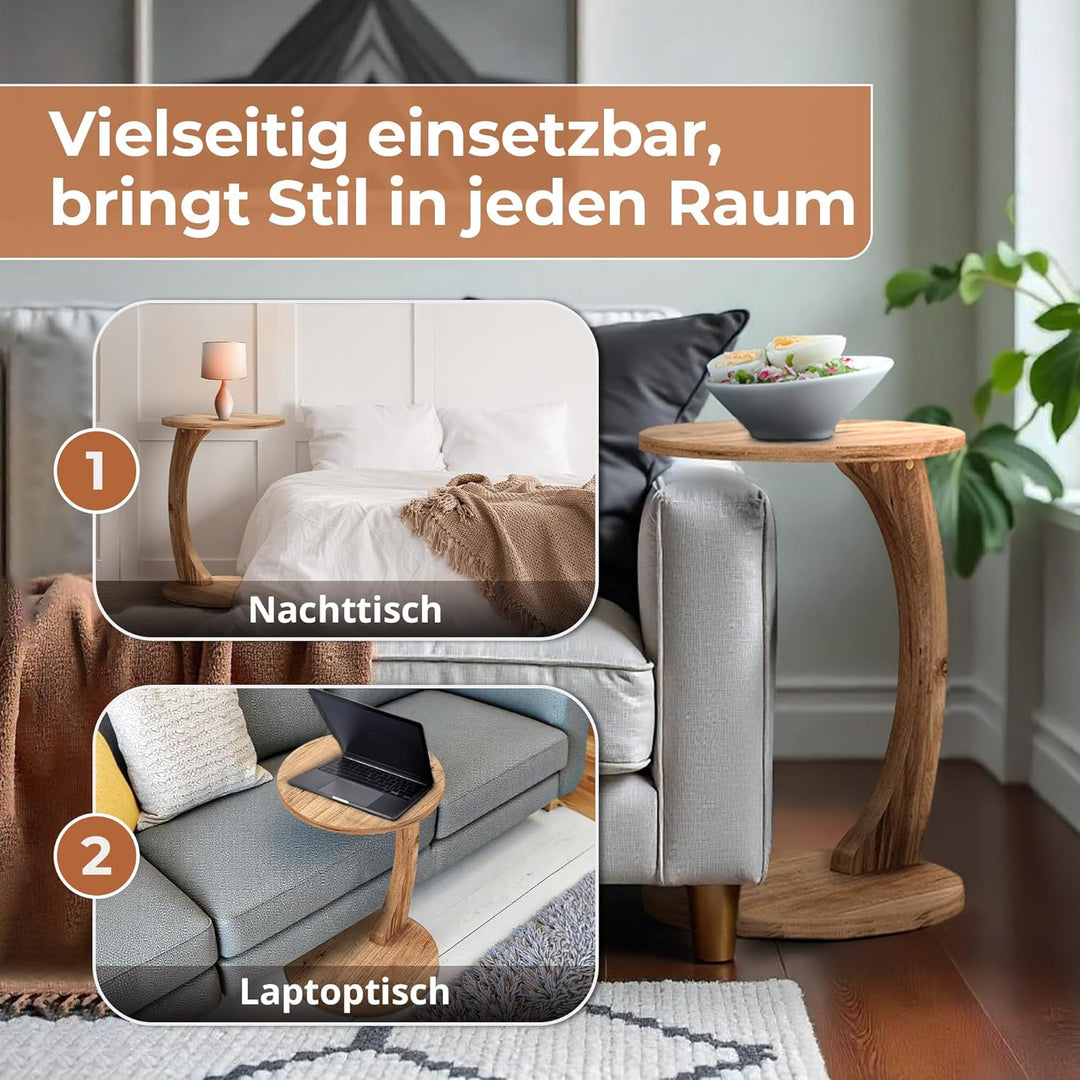 [en.casa] Beistelltisch Holeby in C-Form mobiler Sofatisch Wohnzimmertisch 56 x Ø38 cm Couchtisch Ho