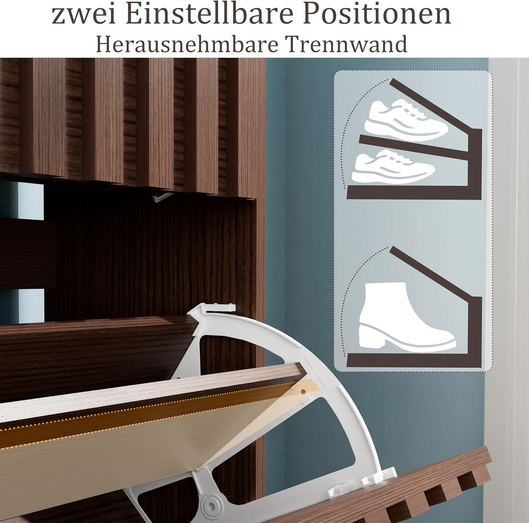UEV Schuhschrank mit 4 Klappen Holz Schmal Schuhkipper Schuhkommode mit Kippschutz, Schuhaufbewahrun