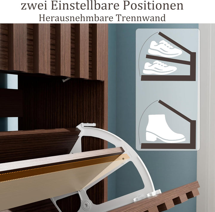 UEV Schuhschrank mit 4 Klappen Holz Schmal Schuhkipper Schuhkommode mit Kippschutz, Schuhaufbewahrun