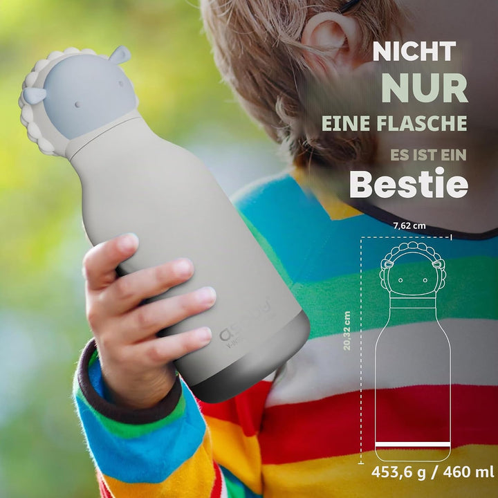ASOBU Bestie Kindertrinkflasche mit Strohhalm – Isolierte Edelstahlflasche 420ml mit Schafskopf – Au