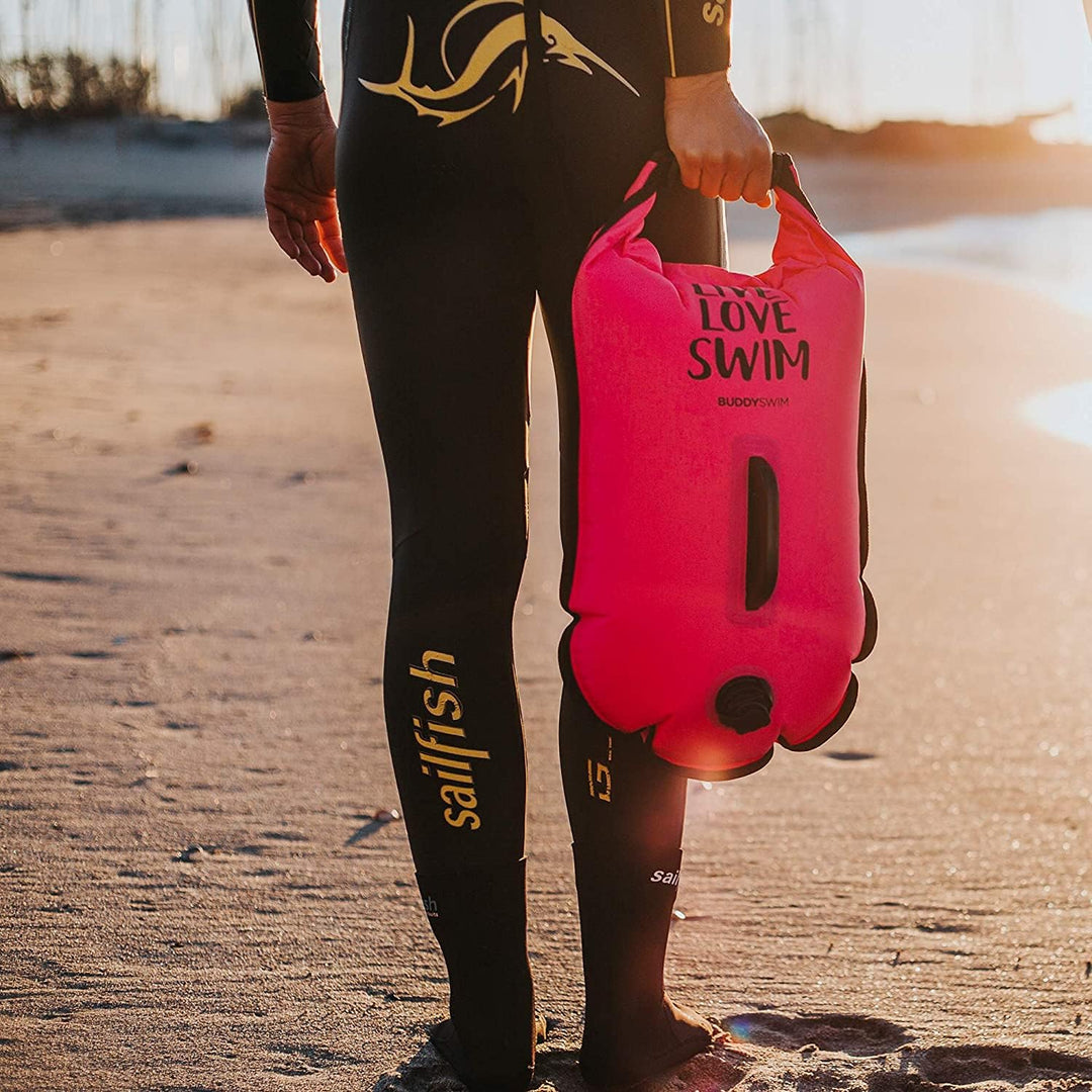Set Freiwasser Schwimmboje 20 Liter und Badekappe. Sicherheitsschwimmboje für das Schwimmen im offen